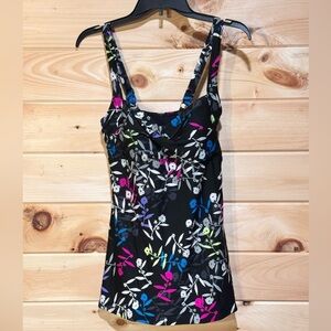 Calypso Cove Black Floral Bustier One Piece Swimsuit Size 10